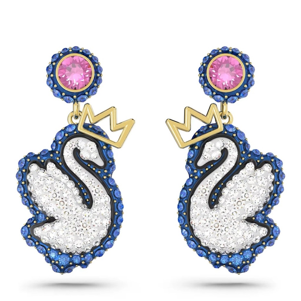 Swarovski Swan Earrings with Crown Accents ~ NIB